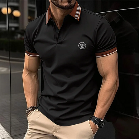 Solid Color Versatile Boutique Men's polo shirt Business Casual Street Trend Clothing Fashionable Summer Lapel Short Sleeved Top