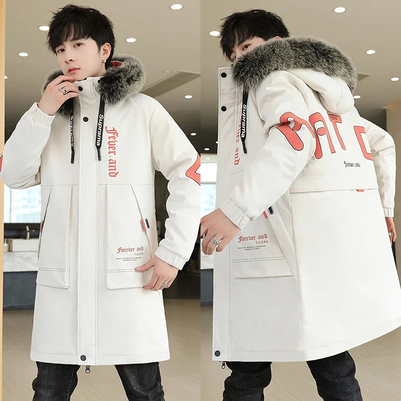 Winter Jacket Men Thicken Warm Parka Men Casual Long Outwear Hooded Fur Collar Jackets Fashion Print Coat Parkas High Quality