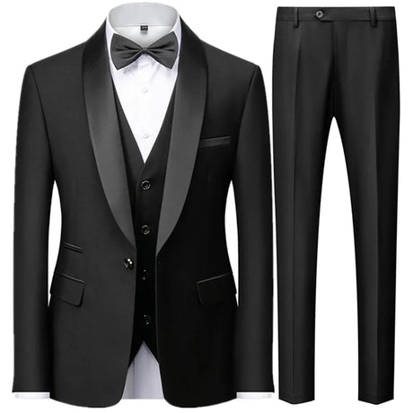 Men's British Style Slim Suit 3 Piece Set Jacket Vest Pants / Male Business Gentleman High End Custom Dress Blazers Coat  S-6XL