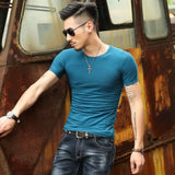 Man Tee Shirts No Logo Top Plain Blue T Shirt for Men Muscles Skinny Slim Fit O Neck Gym Cheap Clothes and Free Shipping Summer