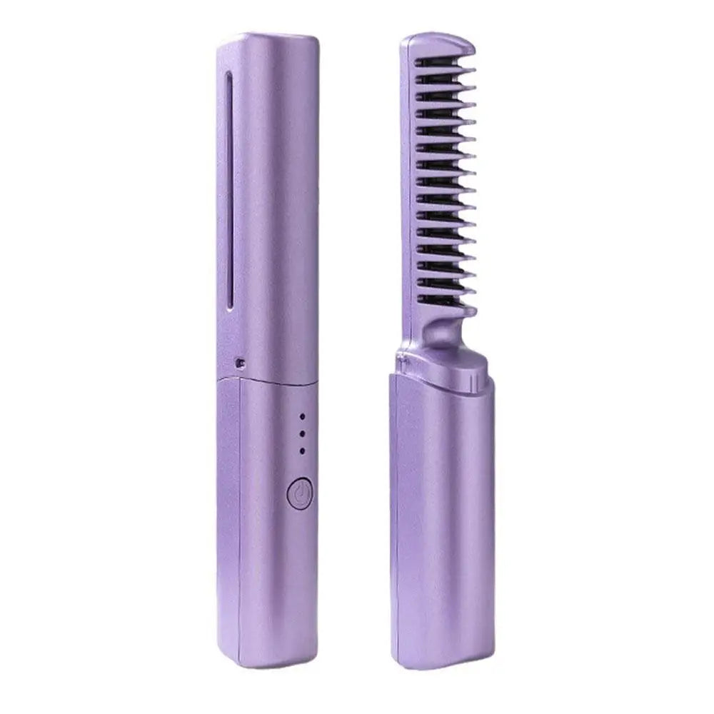 2 In 1 Lazy Wireless Hair Hot Comb Mini Rechargeable USB Hair Straightener Styling Electric Fast Heating Comb Home Appliances