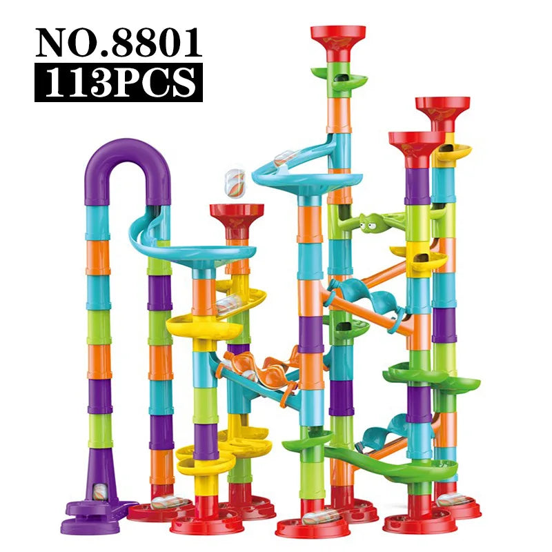 29-197pcs Set DIY Construction Marble Run Race Track Building Blocks Kids 3D Maze Ball Roll Toys Children Christmas Gift