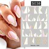 3D Silver Frame Nail Sticker Silver Bronzing Stripe Lines Sliders For Nails Tribal Pattern Decals Marble Blooming Nail Tattoos