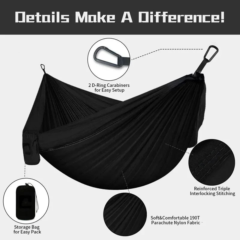 Oversized Double 118inx79in Hammock with Tree Straps and Rain Fly, Indoor Outdoor Backpacking Survival & Travel Camping Hammock