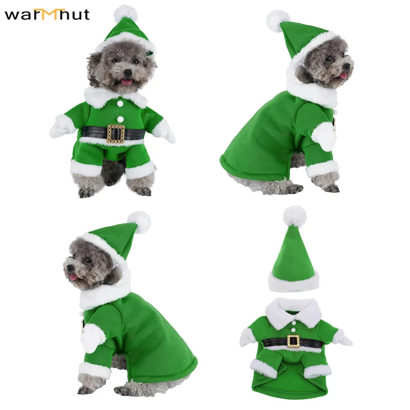 WarmHut Christmas Elf Dog Cat Costume With Hat Funny Pet Christmas Winter Fleece Coat Coat Clothes Outfit Apparel S M L XL Size