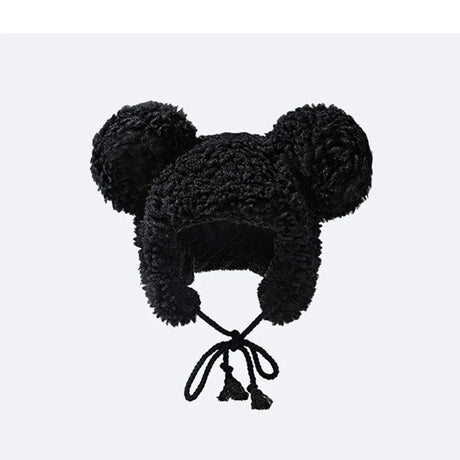 New Big-ear Bear Cashmere Bomber Hats Women Fluffy Hat with Ears Autumn Winter Cute Pullover Earmuffs Warm Cap Bandage