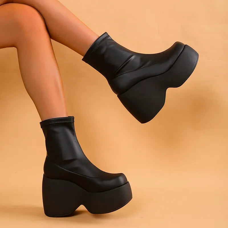 Brand New Gothic Style Sexy Elegant Chunky Platform Women Ankle Boots Big Size 43 Walking Comfy Woman Shoes Platform Shoes