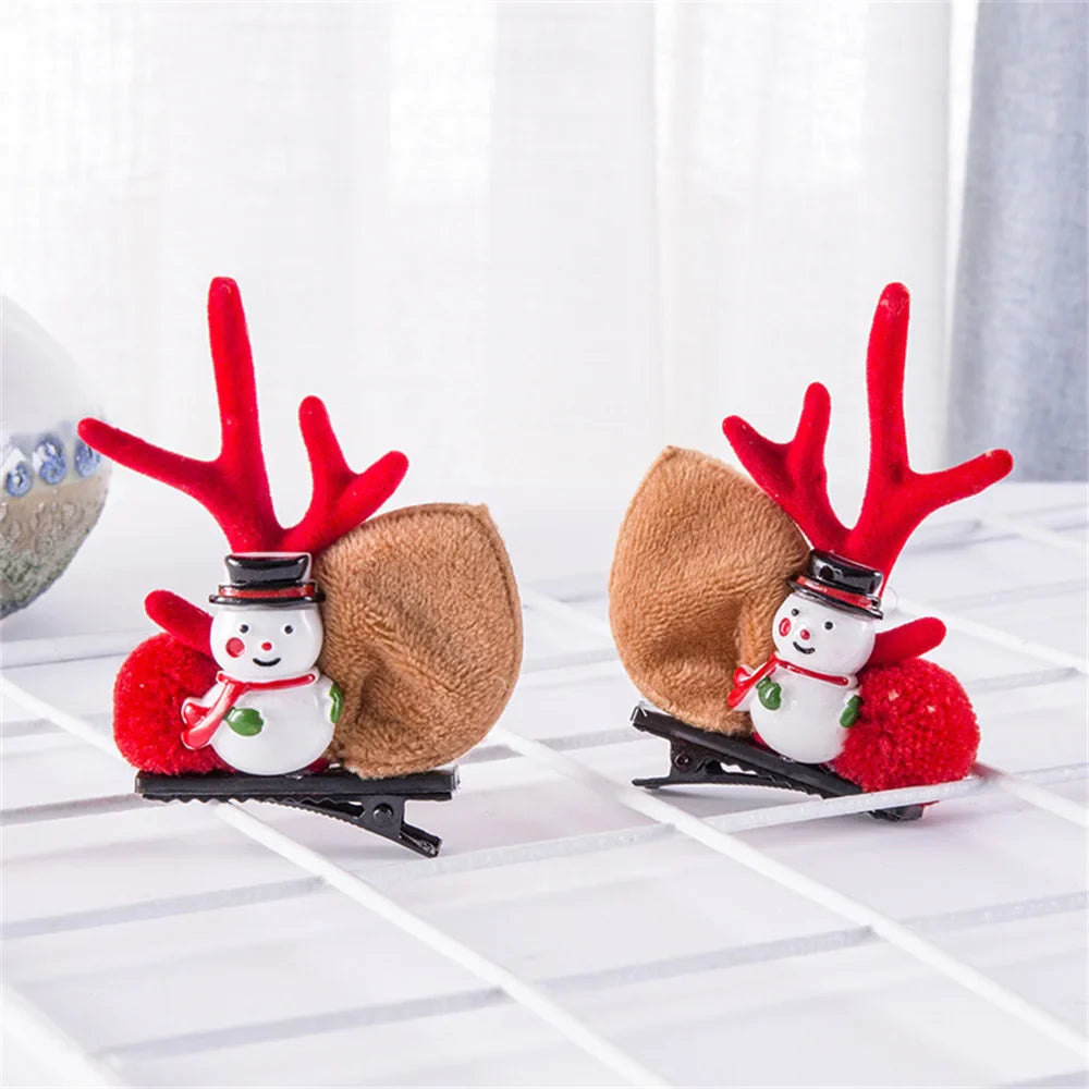 2pcs Pack Cute Reindeer Ears Hair Clip Classic Christmas Festive Women Kids Barrettes Party Cosplay Hair Accessories For Girls