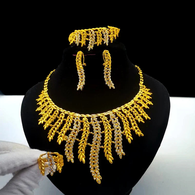 ANIID Indian 24K Gold Color Necklace Set For Women Party Bridal Wedding Ethiopian Luxury Dubai Jewelry Wholesale New Gifts