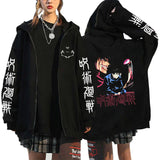 Women Men Anime Zip Hoodies Jujutsu Kaisen Plus Size Zipper Jackets Gojo Satoru Printed Sweatshirt Y2k Harajuku Unisex Hooded