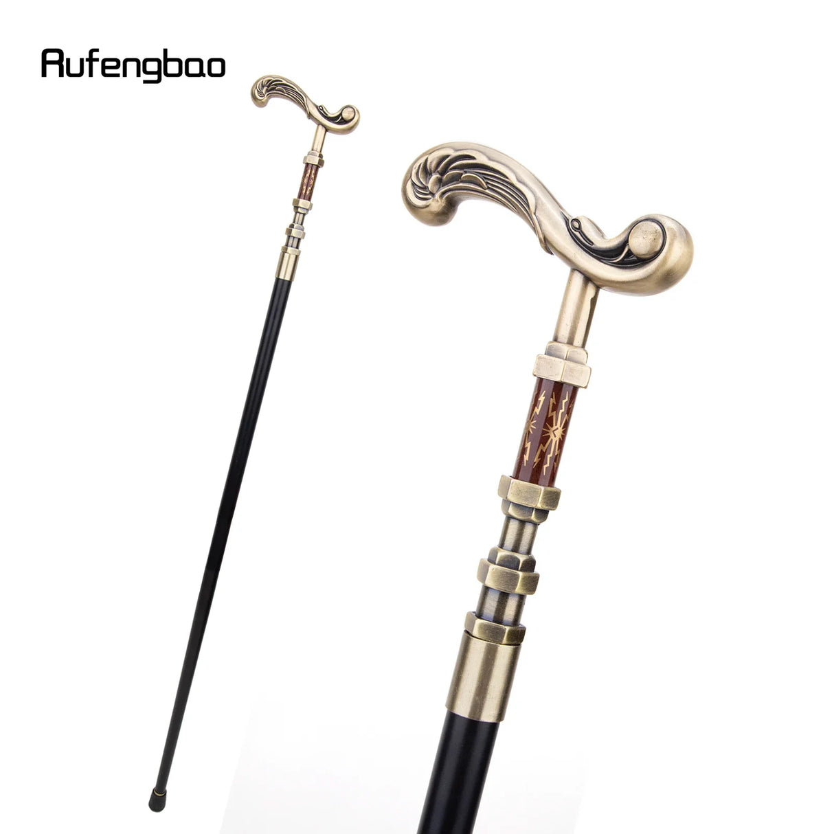 Golden Flower Single Joint Walking Stick with Hidden Plate Self Defense Fashion Cane Plate Cosplay Crosier Stick 93cm