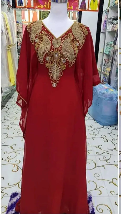 V-neck Kaftan Moroccan Dubai Caftan Abaya Fancy Long Crystal Beading Dress