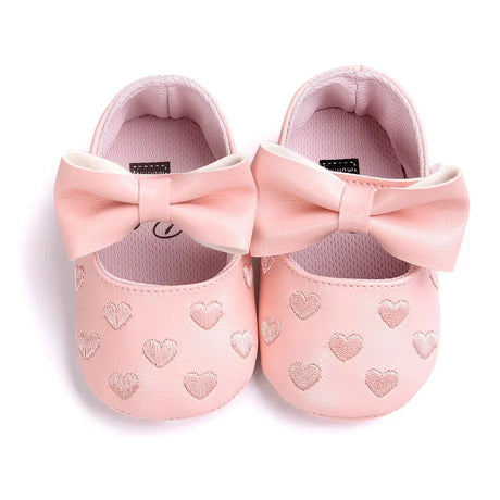 Meckior Baby Shoes Classic Dress Cute Bow-knot Heart Anti-slip Soft Sole First Walkers Infant Baby Girls Toddler Shoes 0-18m