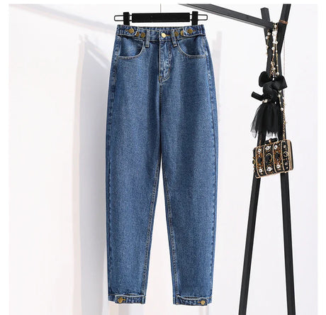 New 2023 Autumn Plus Size Jeans For Women High Waist Buttons Up Korean Fashion Large Size Women's  Denim Pants Trousers Hot Sale