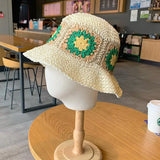 Summer Outdoor Paper Straw Hat Women Beach Holiday Sun Wide Brim Hand Woven Flowers Daisy Bucket Straw Hat