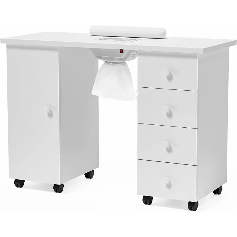 Manicure Table Nail Desk for Nail Tech, Nail Table Beauty Salon Tech Station W/Electric Downdraft Vent, Lockable Wheels