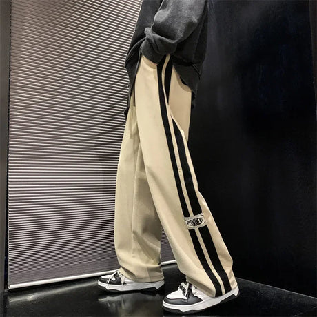 Spring Autumn Men Corduroy Pants American Retro Casual Long Pants Straight Crotch Loose Style Trendy Wide Leg Pants