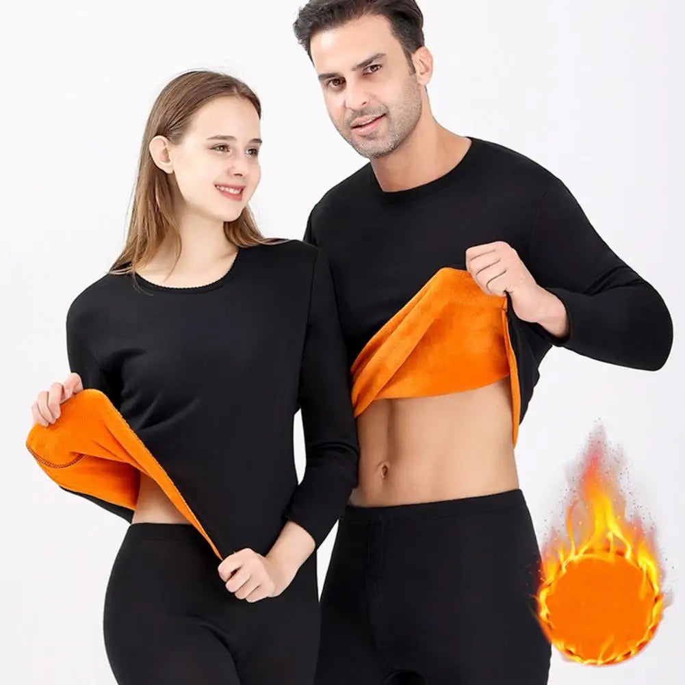 Men Thermal Underwear Set Unisex Winter Warm Underwear Set Thick Fleece Lined Long Sleeve Pajama Set for Sport Base Layer