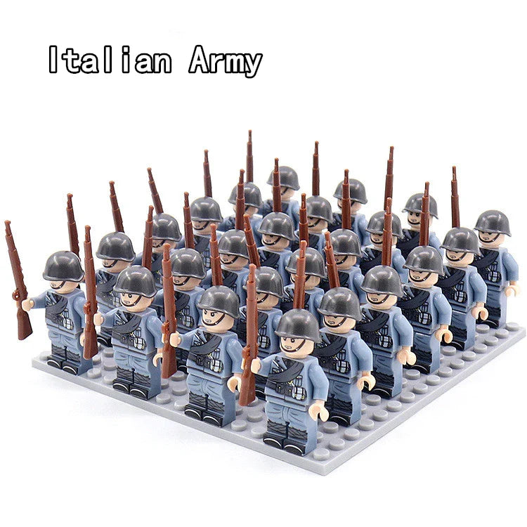 WW2 24pcs Military Army Soldier Soviet US UK German France Building Blocks Set Model Bricks Action Figures Weapon Toys Kids Gift