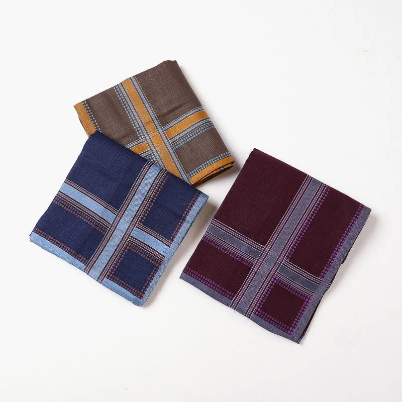 High Quality Men Cotton Dark Business Plaid Striped Handkerchief Camping Restaurant Napkin Travel Portable Pocket Towel harajuku