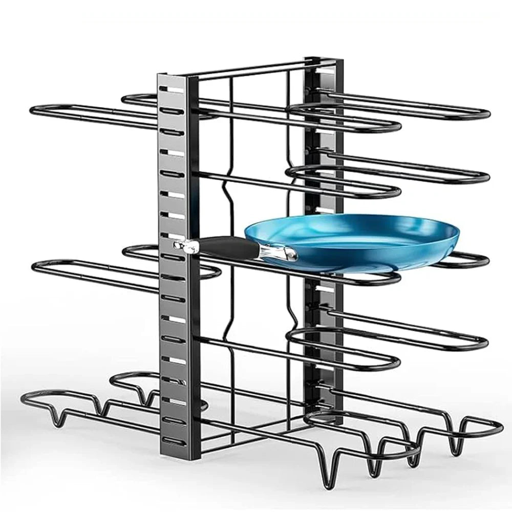 8 Tiers Pan Pot Organizer Rack 3 DIY Methods Adjustable Cabinet Pantry Pots Lids Storage Rack Kitchen Organization