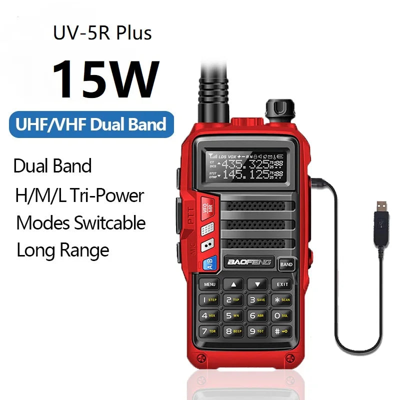 Baofeng UV-5R Plus 15W UHF/VHF Tri-Power Walkie Talkie 50 KM USB Long Range Upgrade of UV 5R UV-10R S9 Plus Two Way Radio