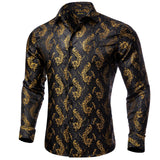 Luxury Silk Polyester Casual Shirts for Men Long Sleeve Blouse Prom Tuxedo Formal Purple Paisley Designer Men Clothing