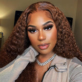 13x4 Glueless Deep Curly Chocolate Brown Lace Front Human Hair Wigs For Women Water Wave Lace Frontal Wig Colored Human Hair Wig