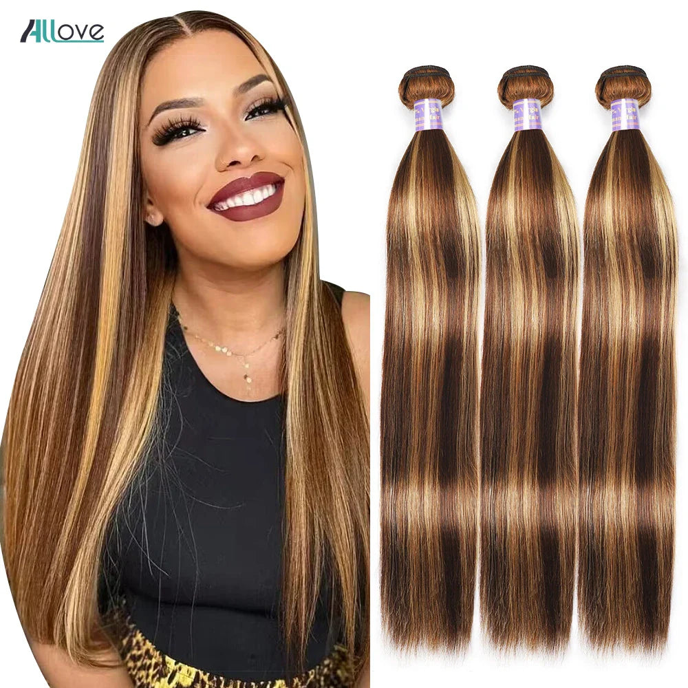 Allove 30 32 Inch Highlight Bundles Human Hair Bone Straight Human Hair Bundles Ombre Honey Blonde Brazilian Remy Hair Extension