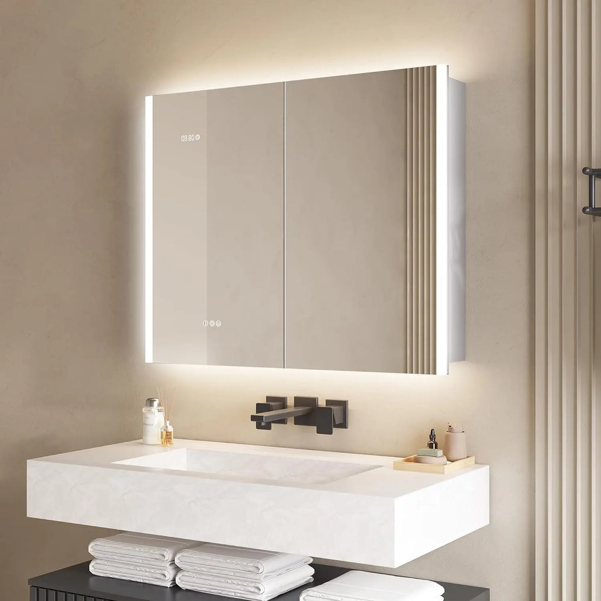 MIRPLUS 36 X 24 inch Bathroom Medicine Cabinet with LED Backlit Mirror, 3 Color Lights & Brightness Adjustment Anti-Fog Time