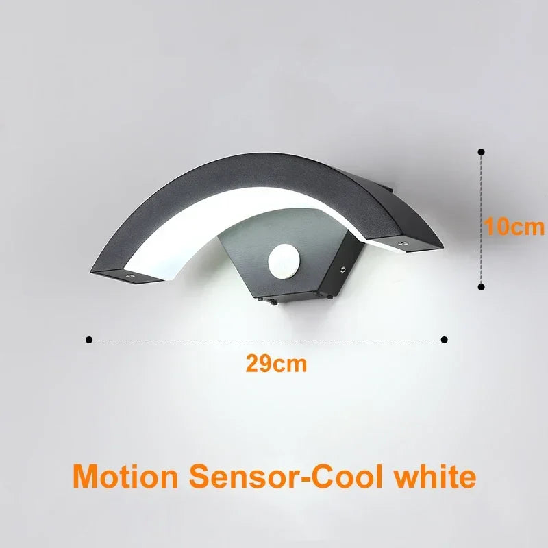 Moden waterproof outdoor wall lamp PIR motion sensor wall light 18W 24WGarden porch frontdoor black aluminum lamp body