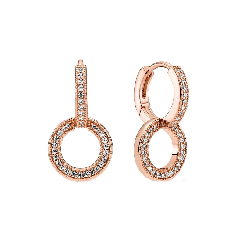 Rose Gold Hoop Earrings For Women 925 Silver Original Pave CZ Heart Ciecle Star Moon U Shape Earrings Luxury Wedding Jewelry