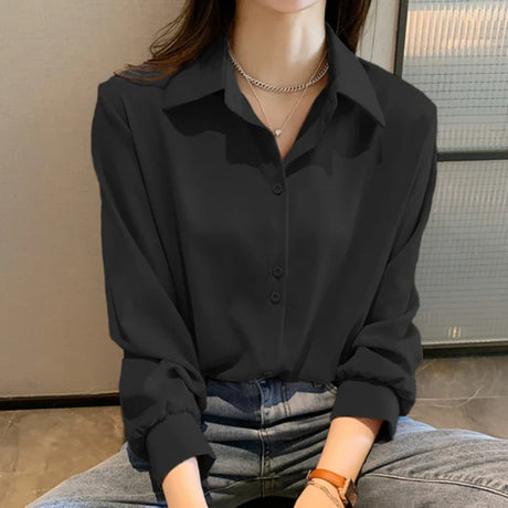 Plus Size Shirts Spring Summer Fashion Female Long Sleeve Loose Solid Blouse Tops Casual Chiffon Shirt Women Office Lady Shirts