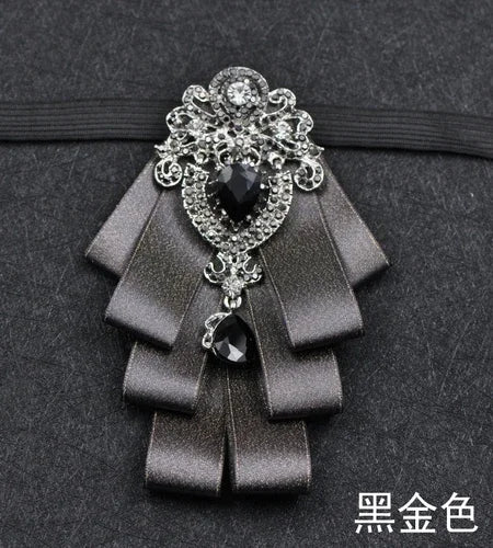 Luxury Black Rhinestone Bow Tie British High-end Men's Boy Business Wedding Suit Shirt Collar Flowers Sets Handmade Jewelry Gift