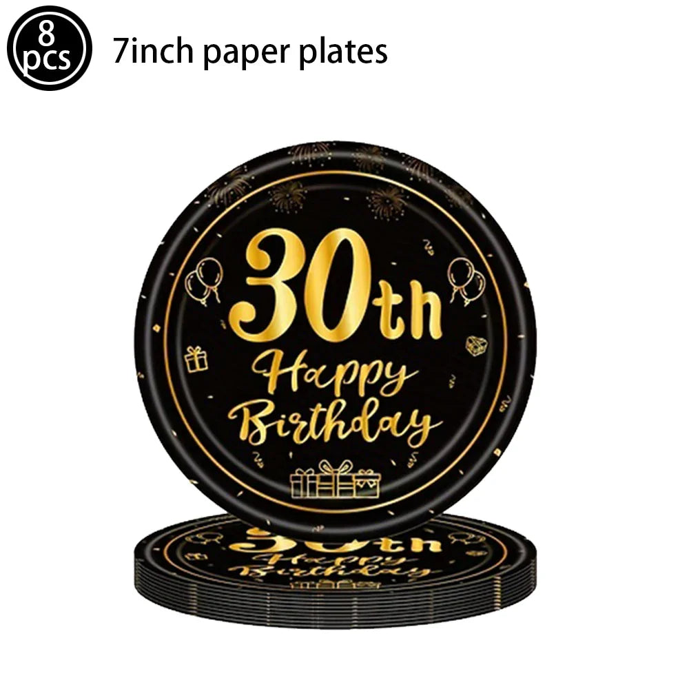 Men Women Birthday Disposable Tableware Party Decor 30 40 50 60 Years Anniversary Party Adult Happy Birthday Party Supplies