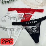 Customised Thong Sexy Rhinestone Waist Chain 2Pc/Sets Custom Name String For Women Lace Panties Briefs Crystal Letters Girl Gift