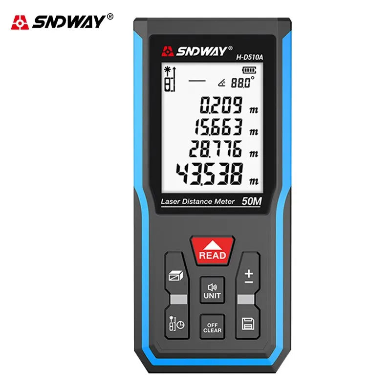 SNDWAY Laser Distance Meter 40M/50M/120M Digital Tape Measure Precision Rangefinder With Distance/Area/Volume/Self-calibration