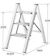 3 Step Folding Step Stool Anti-slip Wide Pedal 330lbs Aluminum Alloy Multifunction Step Ladder Storage Shelf Flower Pot Stands