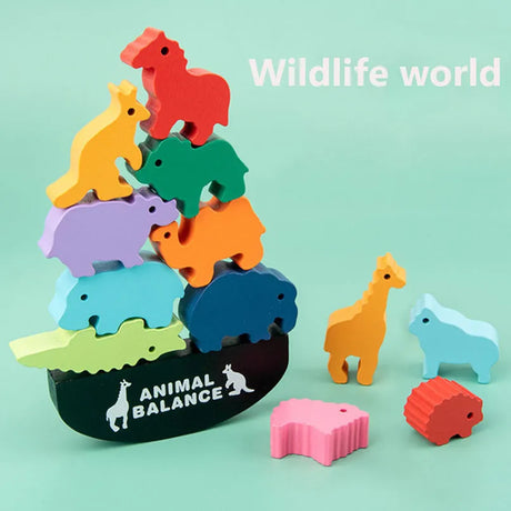 Montessori Children Wooden Animal Balance Blocks Board Games Toy Dinosaur Educational Stacking High Building Block Wood Toy Boys