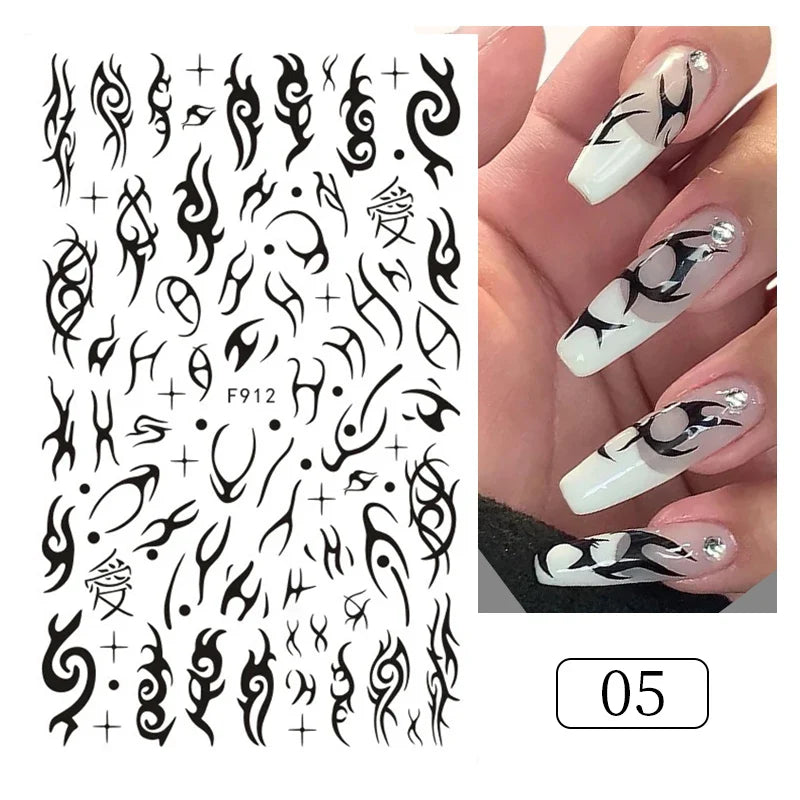 3D Silver Frame Nail Sticker Silver Bronzing Stripe Lines Sliders For Nails Tribal Pattern Decals Marble Blooming Nail Tattoos