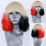 Ombre Blonde to Half Red Black Wavy Synthetic  PrePluckedInvisible Lace Front Heat Resistant Drag Queen Cosplay Wigs For Women