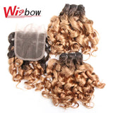 Human Brazilian Hair Weave Bundles With Closure Ombre Bouncy Curly Hair Bundles With 4x4 Closure For Women T1B27/30/99J 6+1/Lot