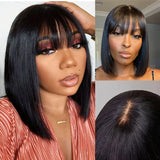 Short Bob Wig With Bangs Brazilian Straight Human Hair Wigs Cheap Fringe Wig Full Machine Made Wig For Women Remy Hair Wig Sale