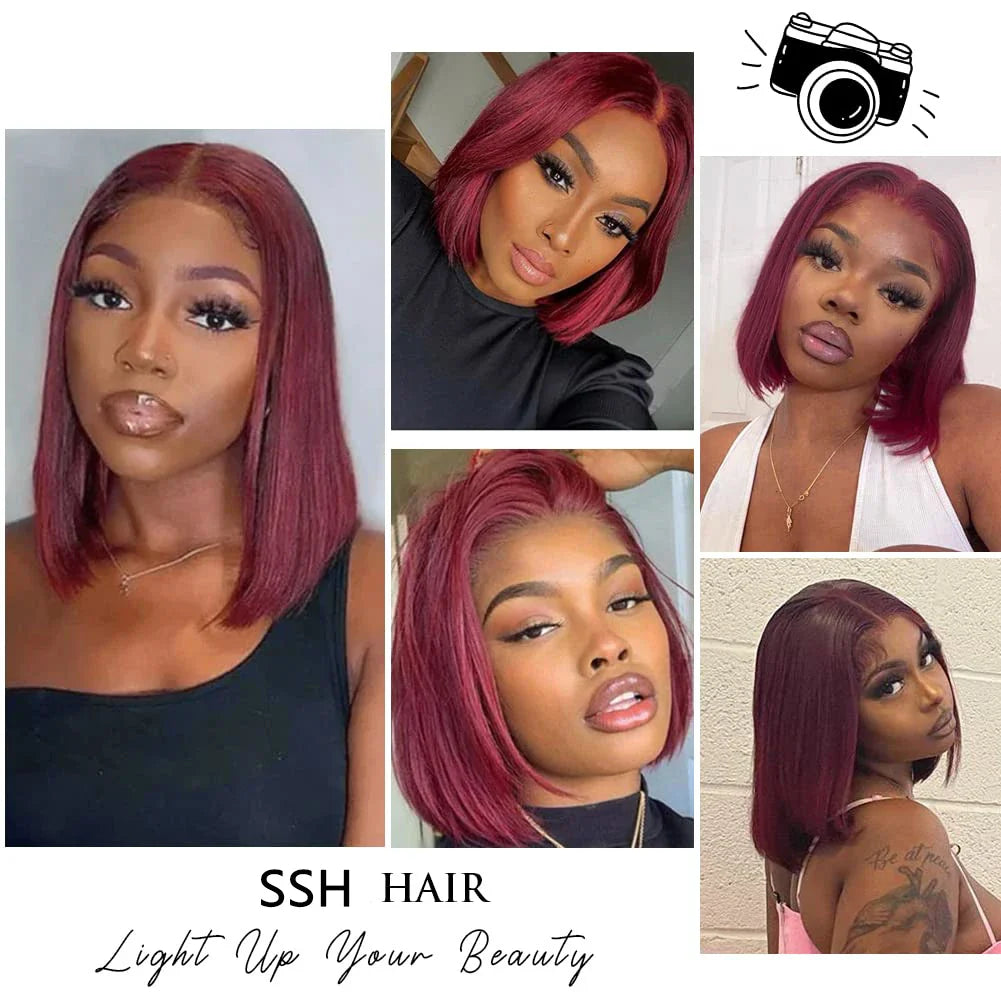 Bob Wig Human Hair Burgundy 99J Straight 13X4 Lace Front Wig 180% Density Short Straight Frontal Bob Wig 13x5x1 Lace Frontal wig