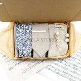 Viola Design Gift Box Hot Solid Floral Cotton Sock Necktie Set Clip Cufflinks Pin Hanky Men Wedding Party Daily Cravat Accessory