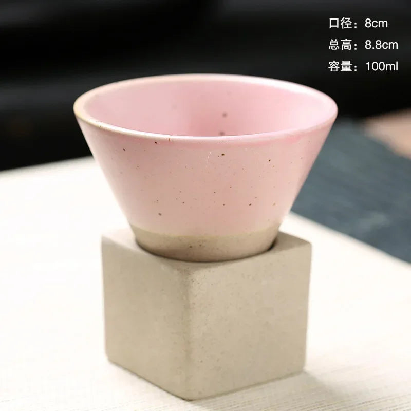 100ML Rough Pottery Teacup Creative Retro Cone Ceramic Coffee Cup Latte Flower Porcelain Cup Home Art Decorative Ceramic Mug