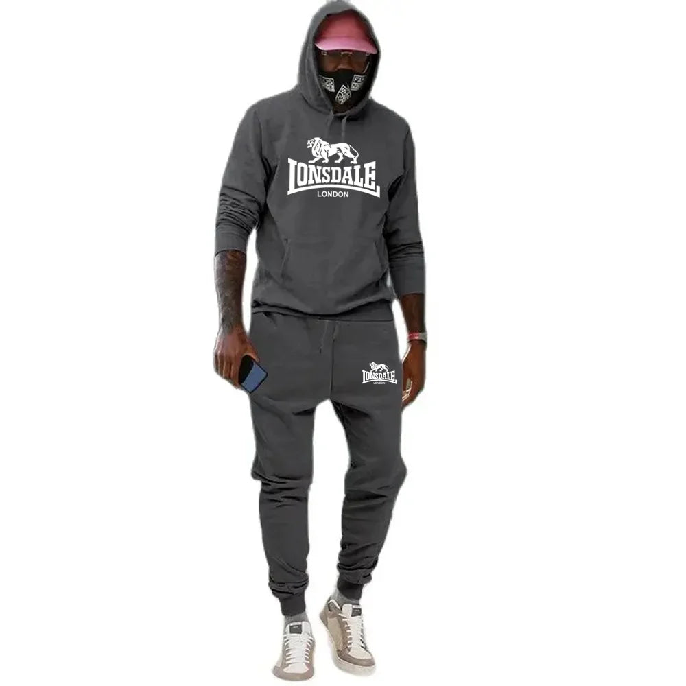 Men's Sets 2-Piece Hip Hop Lion London Printed Plus Fleece Fashion Hoody Autumn Winter New Men Hoodies Sweatshirts Casual Suits