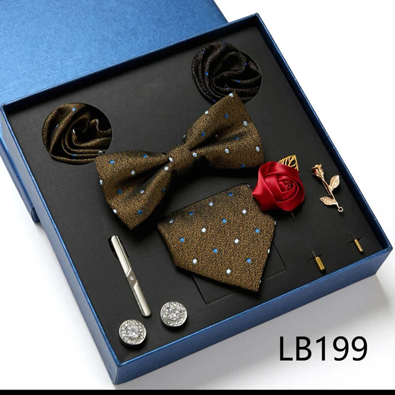 Luxury Quality Tie Set With Necktie Bowtie Pocket Square Cufflinks Tie Clip Brooches For Man Bussiness Wed Party Tie Gift Box