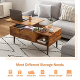 Coffee Table, Living Room Lift Coffee Table, Vertical Desktop Wooden Dining Table with Storage Rack and Hidden Compartments