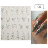 3D Silver Frame Nail Sticker Silver Bronzing Stripe Lines Sliders For Nails Tribal Pattern Decals Marble Blooming Nail Tattoos